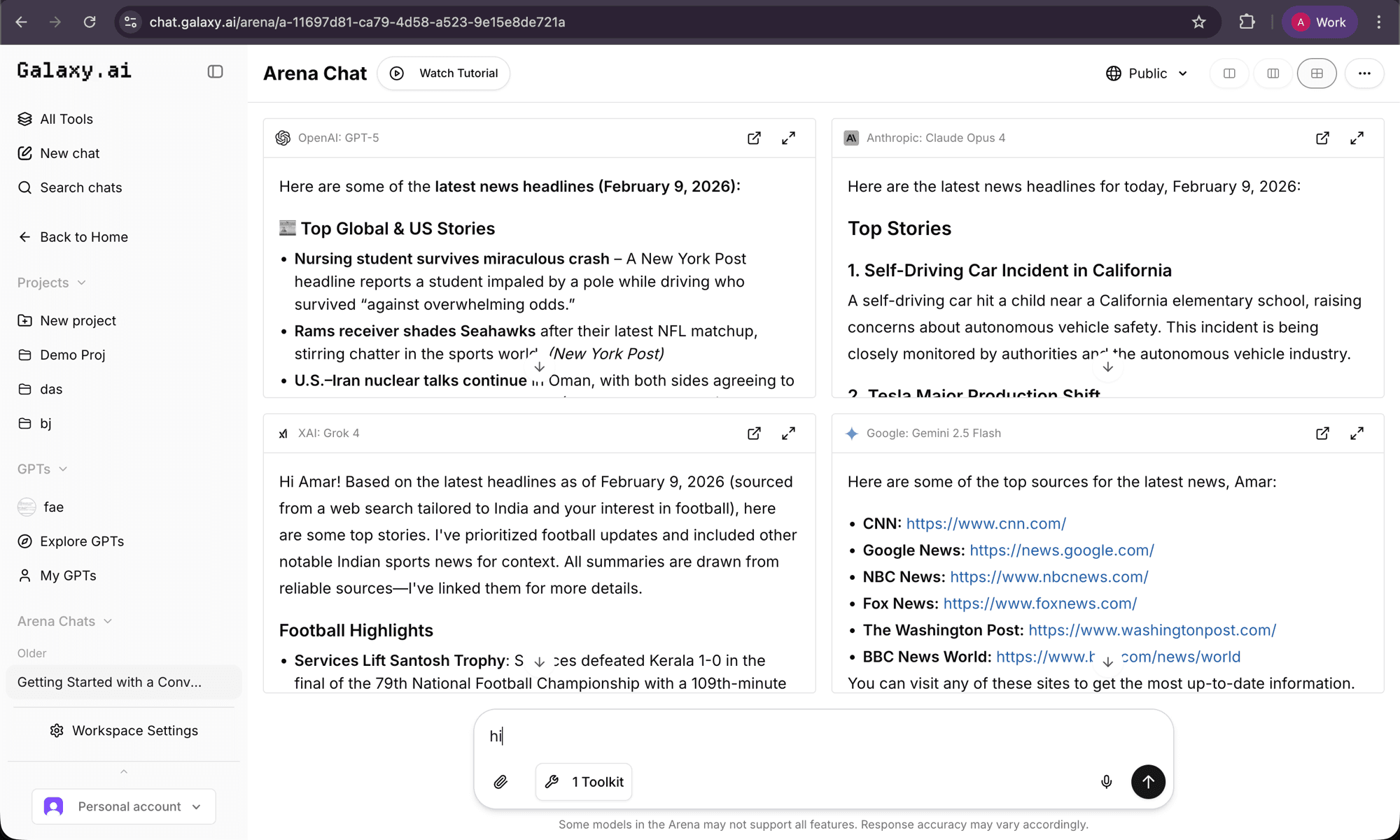 Galaxy AI — AI Arena